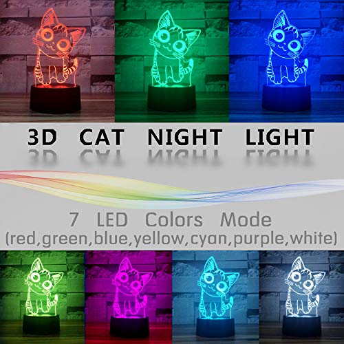 Image of i-CHONY Cat Gift Night Light for Kids,Auto 7 Colors Changing Anime Table Lamp,3D Illusion Bedside Lamp,Cute Cat Gifts for Women Teens Boys Girls Birthday Xmas Gifts