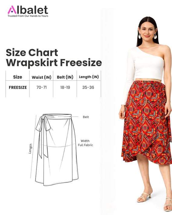 Image of Women's Floral & Animal Print Wrap Skirt - Midi Length A-Line Summer Skirt with Side Tie-Up, Tropical Cheetah Tiger Casual Beach Wear