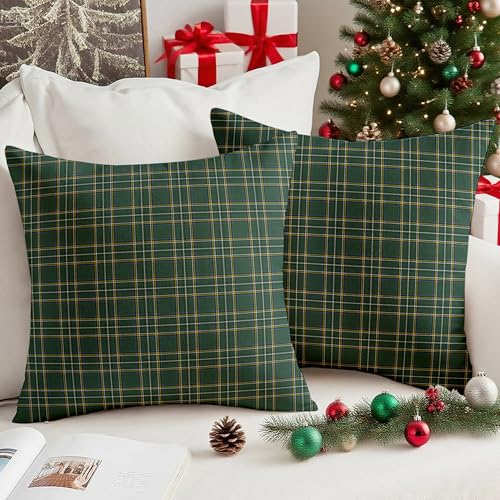 Vorysum Grün Weihnachten Kissenbezug 40x40 cm 2er Set Samt Karierte...