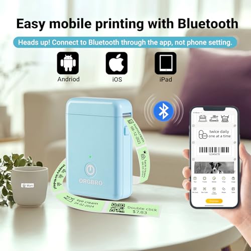Image of ORGBRO Label Maker Machine with Tape, Random Color-1 Count, X1 Bluetooth Mini Label Printer, Wireless Small Sticker Maker with Versatile App for School Home Office Organization (Random Color)