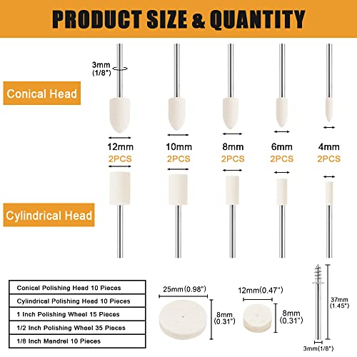 80 sztuk filcu wełnianego tarcze polerskie, filc wełniany, zestaw do polerowania z trzonkiem 1/8
