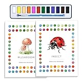CraftyManor 2Pcs Watercolor Workbook Creative Water Color Paint Book Set with Paints & Brush, 12 Patterns of Original DIY Designs, Beginner-Friendly Adult Coloring Books (Insect & Mushroom)