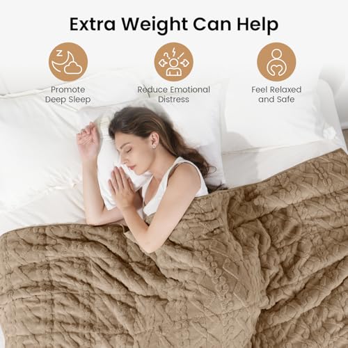 Image of Drewin Weighted Blanket for Adults Queen Size 20lbs, Soft Cozy Jacquard Sherpa Weighted Blankets for Sleeping and Calming, Fluffy Throw Blanket for Couch Bed, 60 x 80 inches, Brownish White