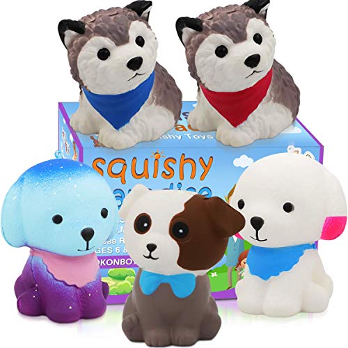 POKONBOY Jumbo Squishy Toy Squishies Dog 5 Pack Kawaii Cream Scented Squishies Party Supplies Toys Stress Reliever Toys for Boys and Girls