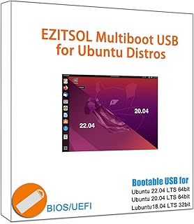 EZITSOL Ubuntu USB 22.04 & 20.04 64bit,Lubuntu 18.04 32bit | 3IN1 Bootable Linux USB Flash Drive/Stick,Jump Drive,Pendrive,Thumb Drive