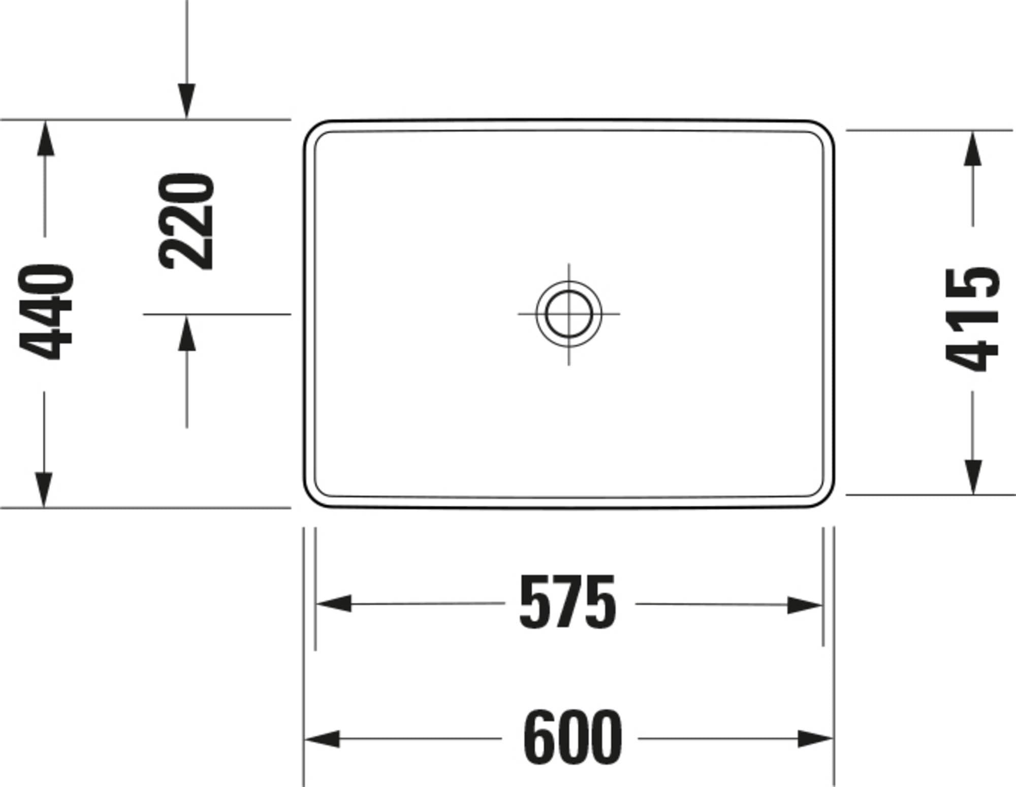 Duravit D-Neo lavabo encastré, 600x440mm, sans trou pour robinet, sans trop-plein, blanc brillant, poli, 0358600079, 0358600079