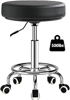 LIMKOMES Adjustable Heavy Duty Rolling Stool with Footrest - 330lb Capacity Faux Leather Drafting Chair for Salon Spa Office, Black