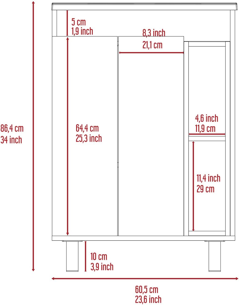 White 24" Vanity, Two External Shelves, Double Door Cabinet