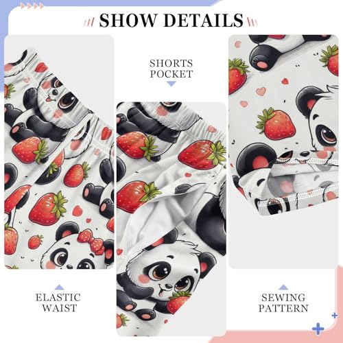 Hand Drawn Cute Panda with Strawberry Pajamas Bottoms with Pockets Comfy Pjs Sleepwear Elastic Waistband Pajamas Pants Lounge Pants for 6-14 Years4