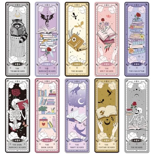 Tarot Bookmarks Gifts for Book Lovers - Cosmisun 100 Pcs Dark Romance Bookmarks Fantasy Skull Dragon Double-Sided Book Mark Page Markers Clip for Women Men Students Teachers Bookish Reading