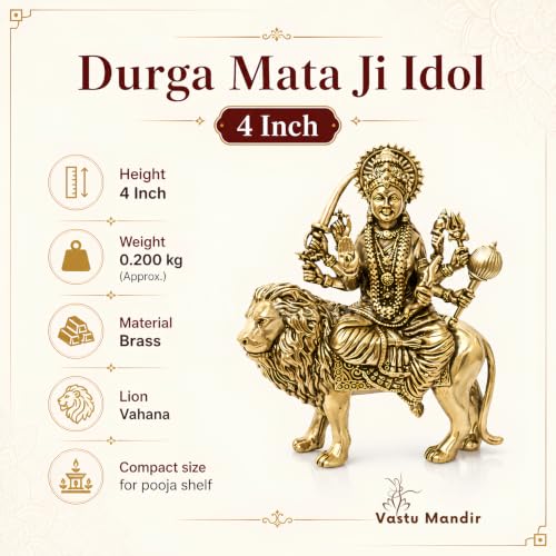 Image of Brass Durga Maa Ji Idol, Vastu Remedy for Protection (4 Inch, 200 g)