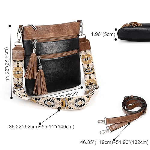 Image of Uromee Crossbody Bags for Women Trendy Vegan Leather Multi Pocket Tassel Ladies Shoulder Handbag Purse Adjustable Strap
