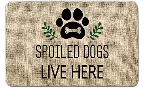 Tapete para puerta de entrada para perros, tapete para puerta de entrada, tapete de pata de perro Live Here Farmhouse Home Kitchen Decoración para interiores para exteriores, 17 x 27 pulgadas Cover