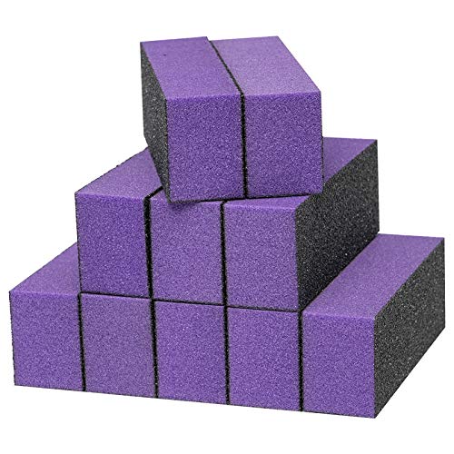 Nail Buffer Block, Sportsvoutdoors 10pcs Nail Sanding Block Nail Buffer and Shine Kit Shiner Polisher Nail Care Professional Pedicure Manicure Tool Nail Art Supplies for Women Girls (Black Purple)
