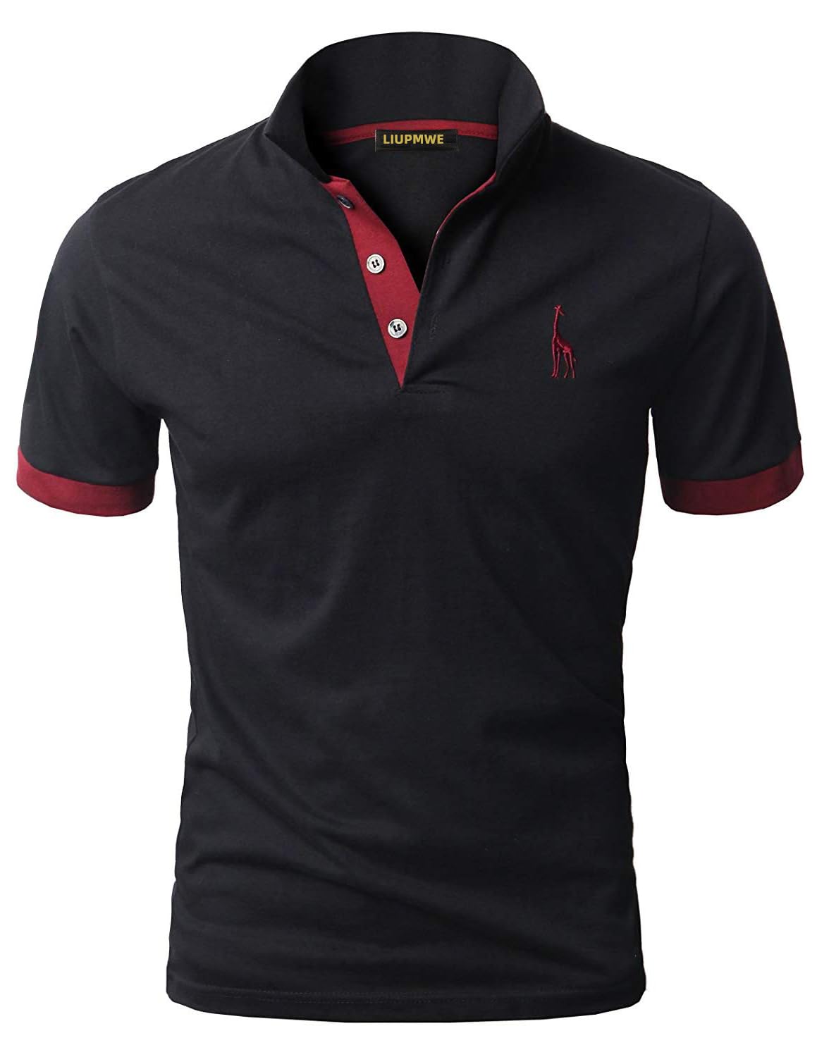 LIUPMWE Poloshirt Herren Kurzarm Baumwolle Einfarbig Basic Golf T-Shirt Giraffe Stickerei Polohemd Sommer,Schwarz-07,XXL