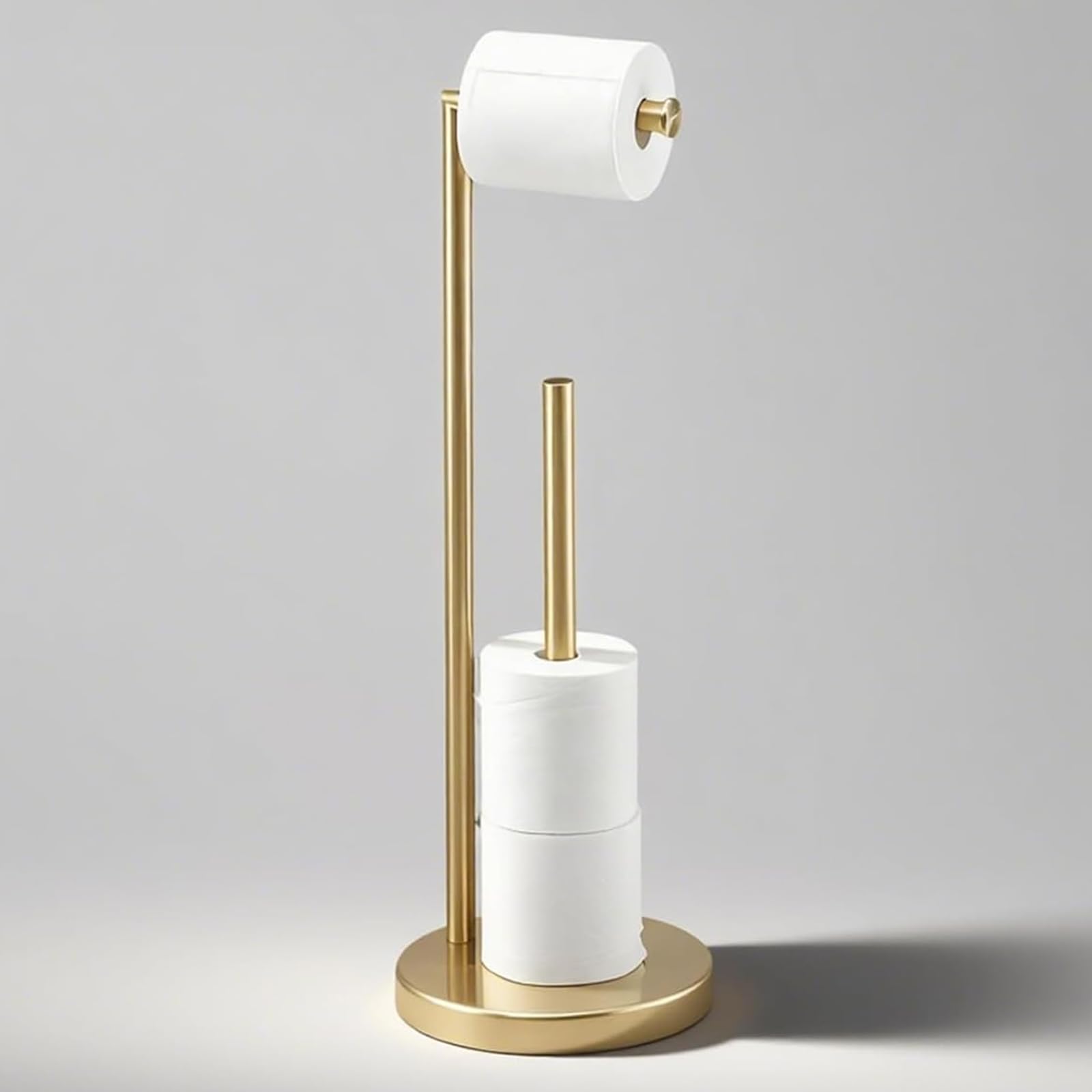 Toilet Paper Roll Holder Stand, NEWRAIN Bathroom Free Standing Toilet Tissue Paper Roll Holder Stand with Reserve Function,Brushed Gold