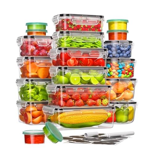 40 Piece Food Storage Containers with Lids(20 Containers & 20 Lids), BPA-Free Plastic Food Containers for Kitchen Storage and Organization, Leak Proof Meal Prep Container, Includes Labels & Pen