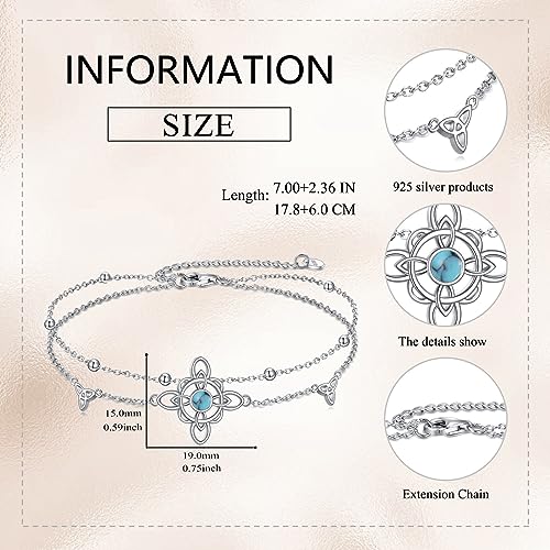 Image of VONALA Witches Knot /Compass /Dragonfly /Clover Bracelet Sterling Silver Adjustable Charm Bracelet Summer Beach Foot Chain Jewelry for Women Gifts