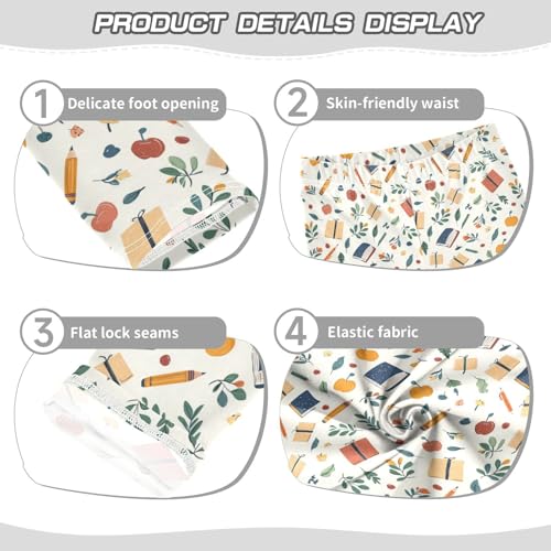 ZZKKO Girls Leggings Books Pens Leaves Toddler Girls Clothes Toddler Comfortable Bottoms Girl Leggings 3T-10Y3