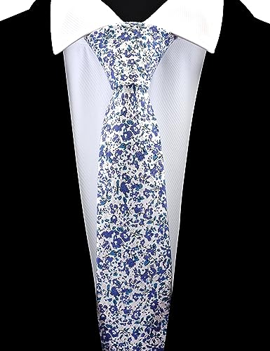 Image of GUSLESON Fashion 2.4 inch(6cm) Floral Skinny Tie for Men Slim Flower Print Cotton Necktie for Wedding Party