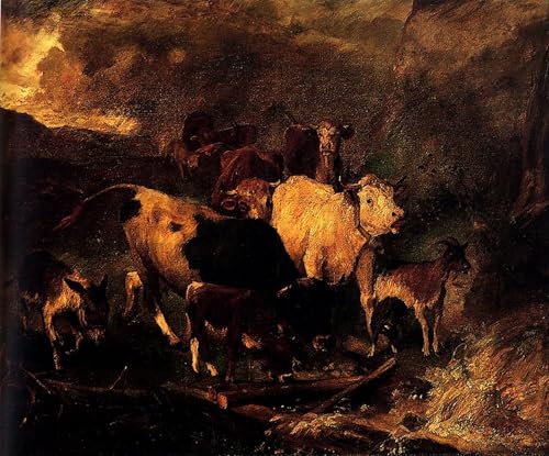 Toile Viehherde an Einem Zerstorten Steg par Anton Braith, Impression Fine Art