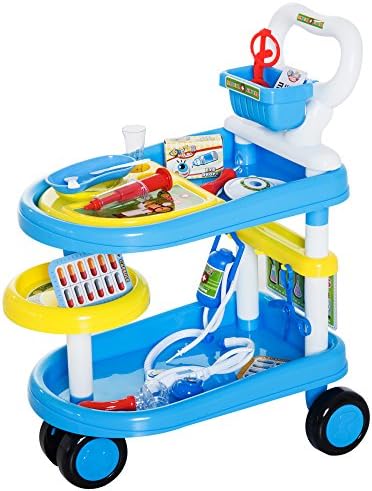 Qaba 37 Piece 2-Tier Doctor Kit Playset for Kids with Trolley and Medical Accessories