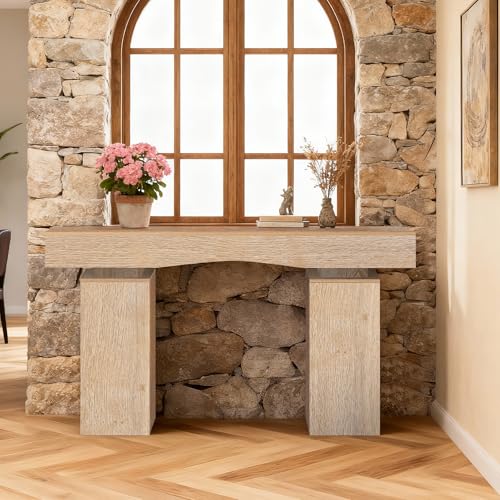 Image of Sonharlar 63 Inch Long Entryway Table Bold, Wooden Console Table with Socket Farmhouse Sofa Table for Entrance, Hallway, Living Room, Behind Couch(Oak Brown)