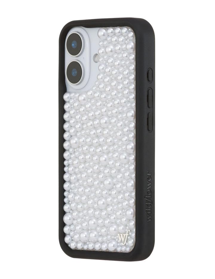 Image of Wildflower Cases - Compatible with iPhone 16 | Protective Black Bumper, 6.5ft Drop Test Certified, Women Owned Small Business | Trendy Classy Elegant Cute | Pearl - White