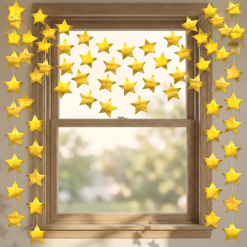 Image of Happy Birthday Decorations - Gold Star Garland Banner Party Decor | Star Streamers Hanging Banner Twinkle Backdrop for Engagement Christmas Decorations New Years Decorations 2027