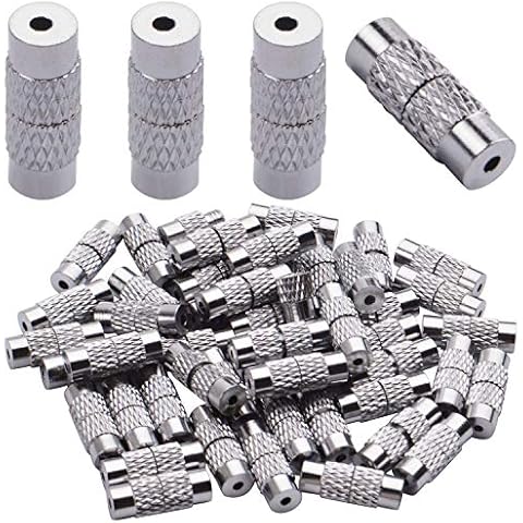 50pcs Brass Screw Clasps Barrel Clasps Cord End Caps Jewelry End Tips for Bracelet Necklace Making,Silver Cover