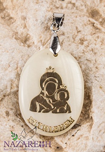 Bethlehem Holy Mary with Jesus Mother of Pearl Pendant Madonna Amulet Handmade