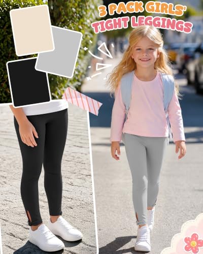 Image of 3 Pack Toddler Girl Cotton Leggings | Baby Girls Cute Stretchy Pants, Soft Bow Knot Leggings, Kids Full Length Tight Pants, 18M-5T Solid Comfortable Leggings