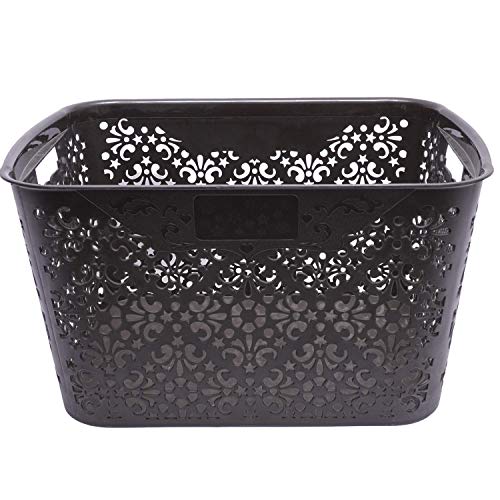 Image of Cutting Edge Essentials Plastic Storage Baskets /Shelf /Turkish Rack with Lid - Set of 2 for Fruit Vegetable Bathroom Stationary Home Basket with Handle (Brown, Large)