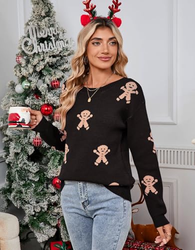 Image of Womens Cute Heart Sweater Crew Neck Long Sleeve Pullover Valentines Sweater