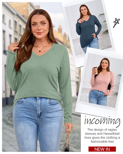 3 Pack Women's Plus Size T-Shirt, Raglan Long Sleeve V Neck Tunic Tops Loose Fit Casual Basic Tee Shirt4
