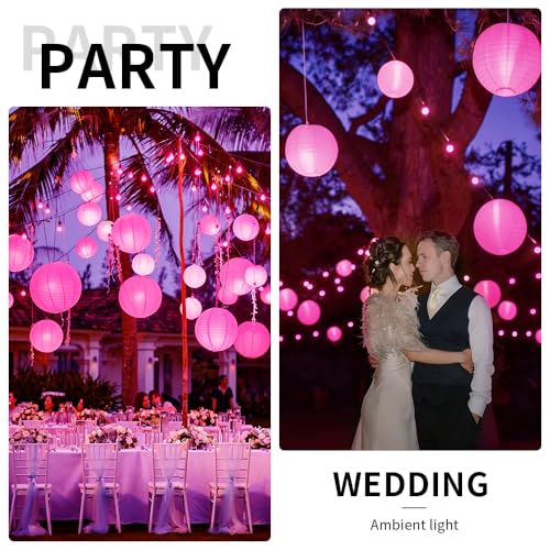 Image of 24 Pack Paper Lantern Lights, Mini LED Battery Operated Lights,Pink | Waterproof, Last 36 Hours, Hanging Decorative Lights for Wedding Camping Christmas Party Balloon Lanterns