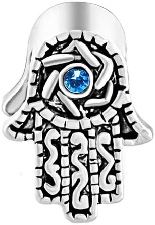 Hamsa Hand Evil Eye Charm for Bracelets Necklaces Pendants Blue CZ gift bead for Women Girlfriend Christmas Family Daughter Sister