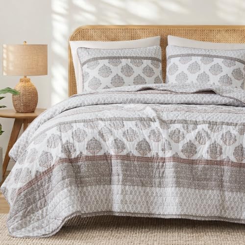 INK+IVY King Cotton Quilt Set, Boho Reversible All Season Bedding, Clay