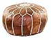 GRAN Handmade Leather Moroccan Pouf Footstool Ottoman | Brown Genuine Leather with Hand Embroidered White Stitching | Unstuffed