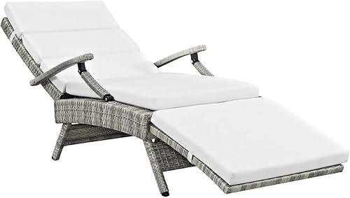 Miniatura 6 de Modway Envisage al aire libre Patio mimbre Rattan Chaise Lounge en gris claro blanco