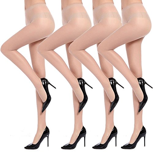 Image of Women's 4 Packs Stockings Ultra-Thin Seamless Control Top Sheer 15 Denier Pantyhose (4 Pack (Skinx4))