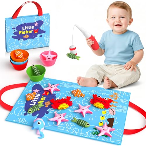 Image of Envyvip Toddler Toy Montessori Toys for 1 Year Old Baby Boy Girl Birthday Gift, 22pcs Cloth Fishing Game Learning Toys for Toddlers 1-3 - Counting, Color Sorting, Fine Motor Skills 6-18 Months Babies