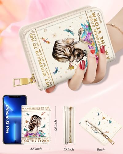 Image of Bistup Leather 12 Slot Accordion Card Holder Wallet, Back Figure | Accordion Storage, Zipper Around Closure, Compact Patterned Wallet for IDs, Cards, Cash, Daily Carry and Gifts