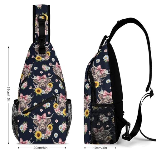 Men's Casual Sling Bag Backpack, Lightweight Crossbody Daypack for Travel Camping Hiking, Sunflower Cattle Highland Cow Bags2