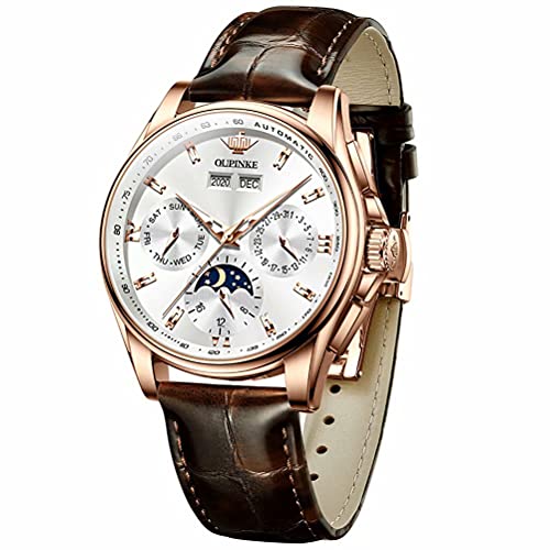 Watch for Men Automatic Luxury Dress Mechanical Leather Strap Calendar Waterproof Moon Phase Men Wrist Watch