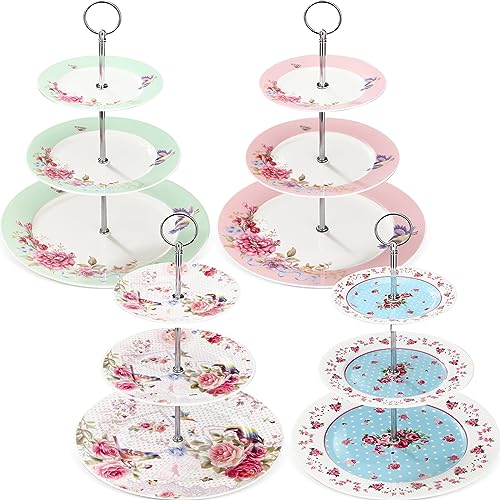 Dandat 4 Pcs 3 Tier Tea Party Cake Stand Floral