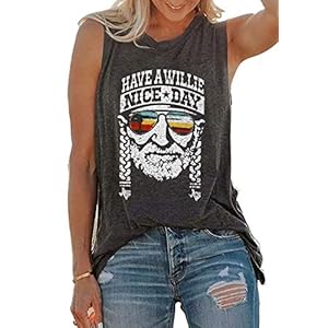 Womens Have A Willie Nice Day Tank Tops Cute Funny Letter Print T Shirt Vintage Sunset Shades Graphic Sleeveless Tops (X-Large, Grey)