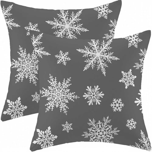 Avalune Kissenbezug Weihnachten 40x40 Grau Weiß Schneeflocken Kissen...