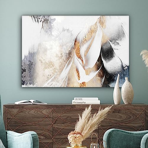 Foto von MuchoWow© Leinwandbild Groß 120x80 cm XXL Dekoration Wohnzimmer Bilder Aufhängen Wall Decoration Living Room Wohnungs Goldene Deko Moderne Wanddeko Gold - Luxus - Abstrakt - Weiß