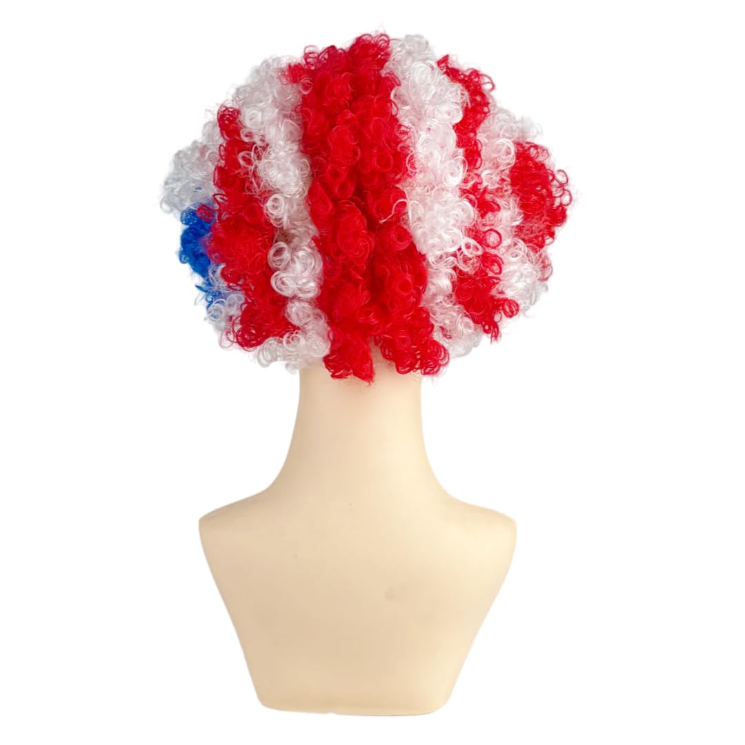 FREE BEAUTY American Flag Colored Afro Wig for Men Women 2026 World Cup Fan Wig Soccer Fans Cheer Hair Blue White Red Afro Wigs for Football Fans for Stadium Party Cosplay (American)